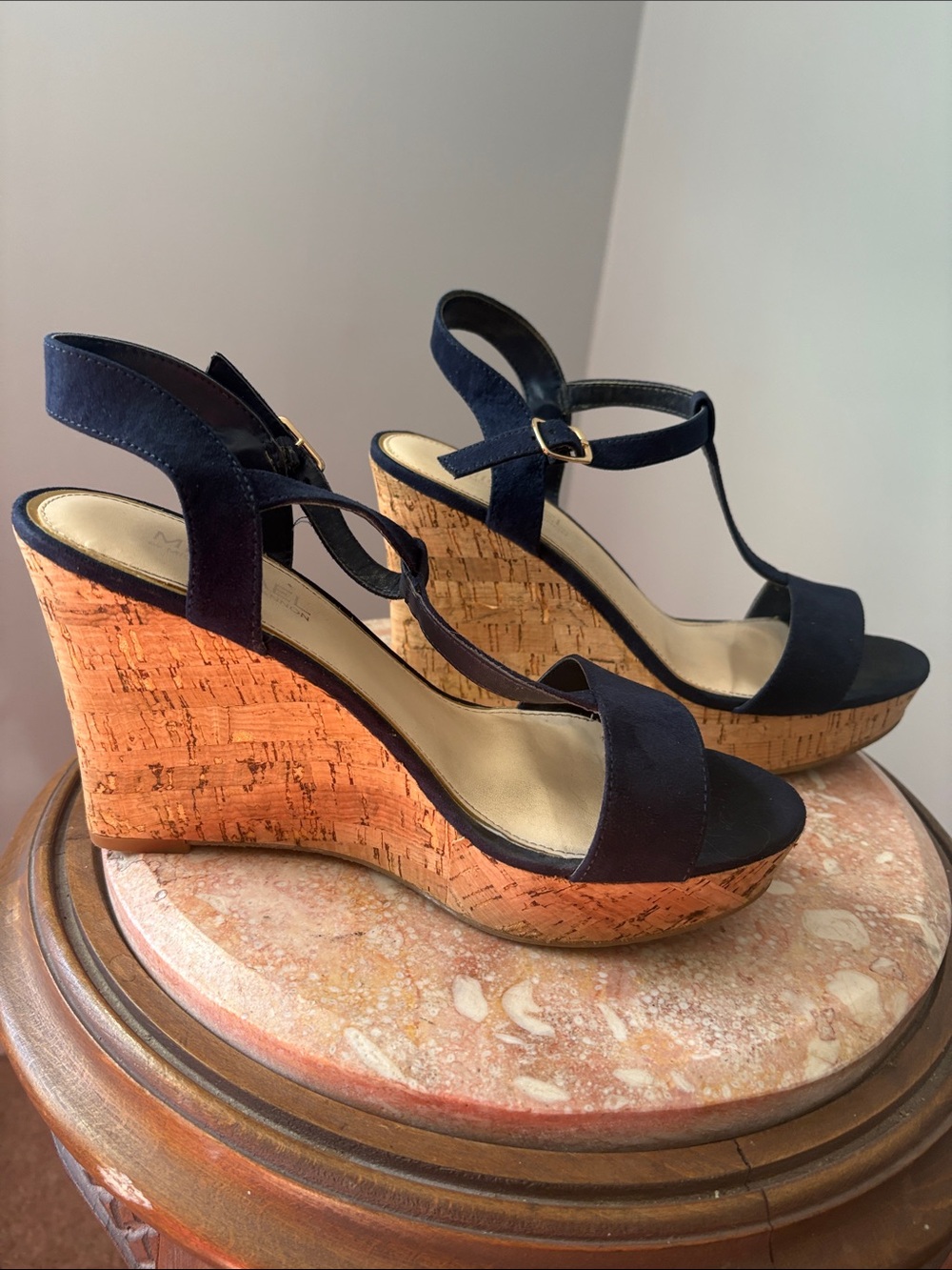 MICHAEL Michael Kors Black Suede Cork Platform Heel Sandals